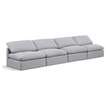 Meridian Furniture - Indulge Upholstered Modular Sofa, Grey, 4-Piece: 4 Armless Chair, Down Stuffed Linen Textured Fabric - Experience ultimate comfort and style with our grey linen textured fabric Indulge Sofa. The luxurious linen texture of the fabric will elevate the aesthetic of any room. This sofa provides ample space for you to relax while its modular build offers the option of unlimited configurations. Whether you're looking to add a stylish element to your living room or a comfortable seating option to your bedroom, this sofa is the perfect choice.