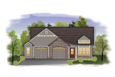 Inspiration for a mid-sized transitional one-story mixed siding house exterior remodel in Boise with a shingle roof