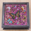Winter Butterflies, Purple Reverse Painted Glass Decorative Box
