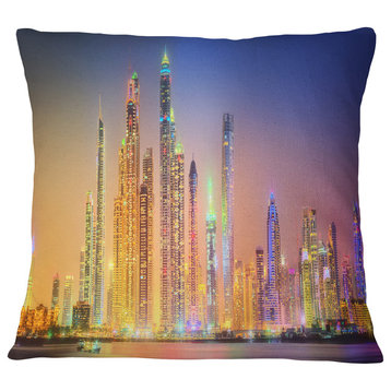 Dubai Marina Skyscrapers Panorama Cityscape Throw Pillow, 18"x18"