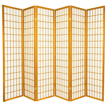 6' Tall Window Pane Shoji Screen, Honey, 6 Panels