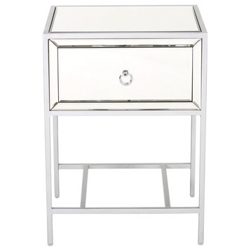 GDF Studio Athena Mirrored Silver 1 Drawer Side Table