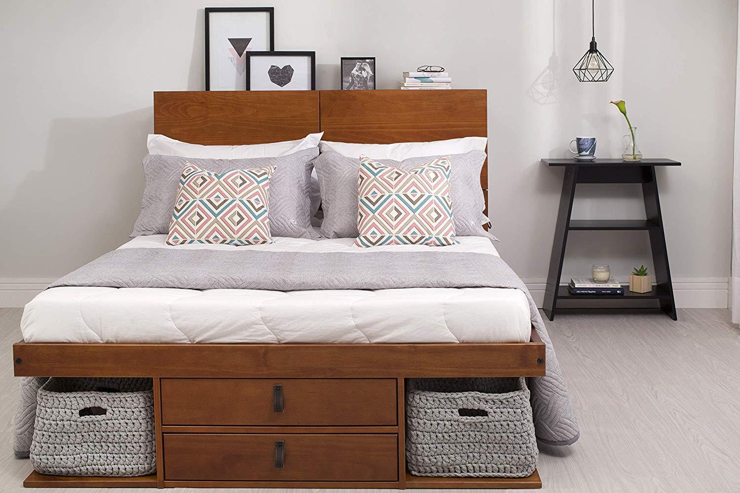 Memomad Bali Storage Platform Bed with Drawers (Queen Size, Caramel)