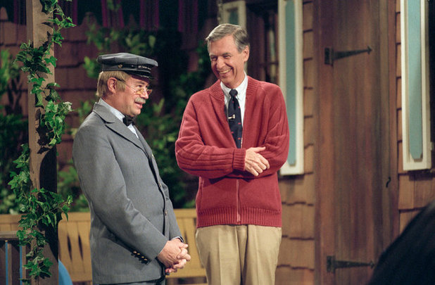 David Newell (left) and Fred Rogers (right)