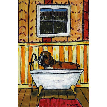 "Boxer Bath" Painting Print on Wrapped Canvas, 12"x18"