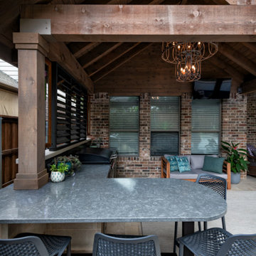 Custom Roof Extension Patio Cover with Poolside Bar & Grill