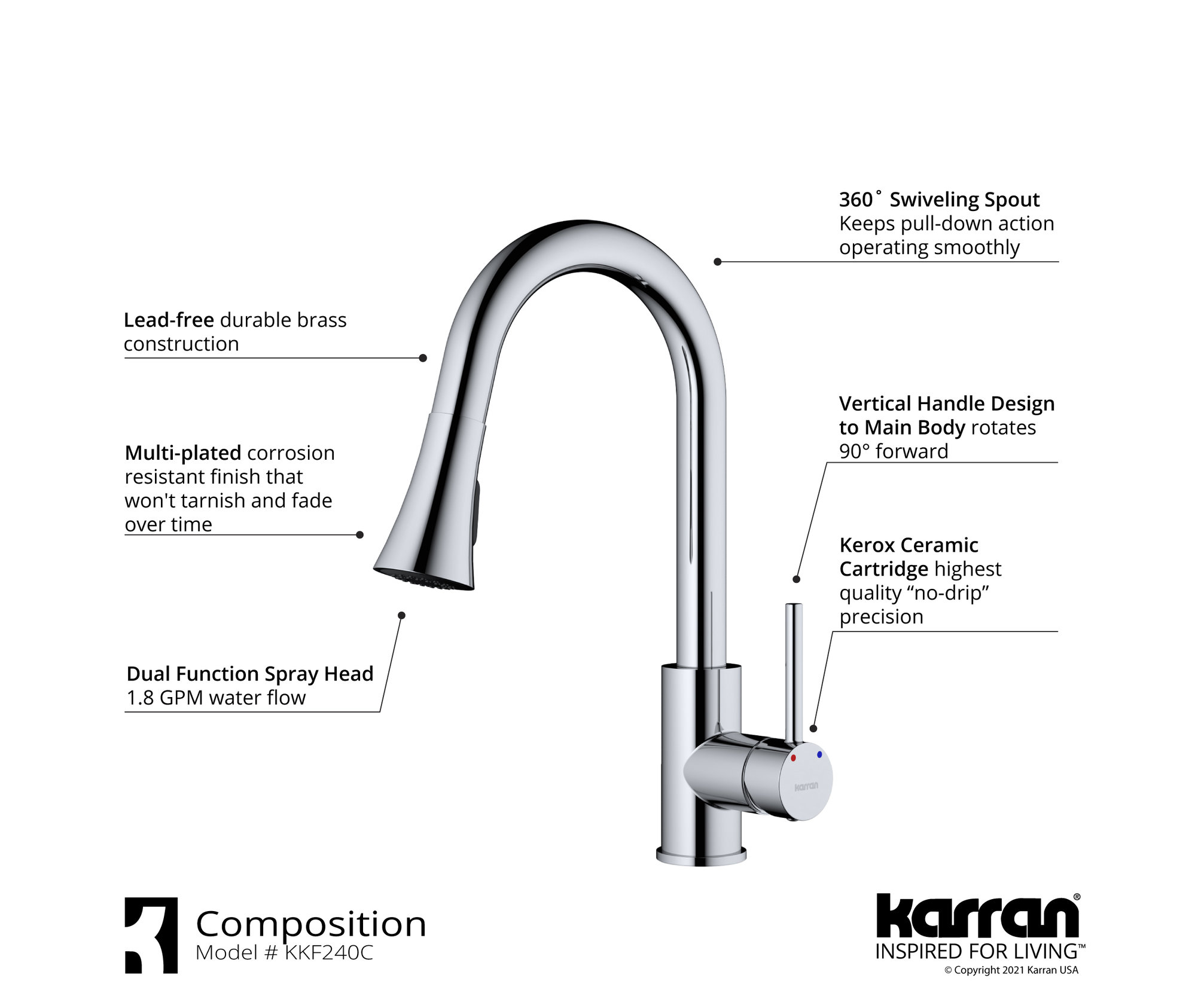 Karran Weybridge Single-Handle Pull-Down Sprayer Kitchen Faucet, Chrome