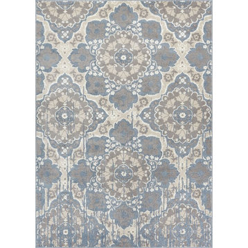 Well Woven Pearl Melody Blue Modern Distressed Soft Area Rug 3'11'' x 5'3''