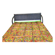 Mogul Interior - Vintage Sari Indian Embroidered Bedapread Tapestry - Sheet And Pillowcase Sets