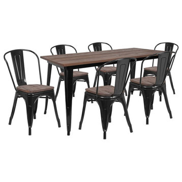Flash Furniture 7 Piece 60" Dining Set in Black and Brown