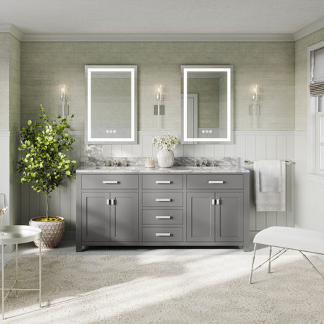 Polaris Bathroom Vanity, Double Sink, 72", Cashmere Gray, Freestanding