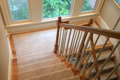 Wood Stairs with Installed Carpet Runner