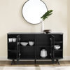 Pemberly Row Modern Curved Edge Fluted Glass Door Sideboard in Solid Black