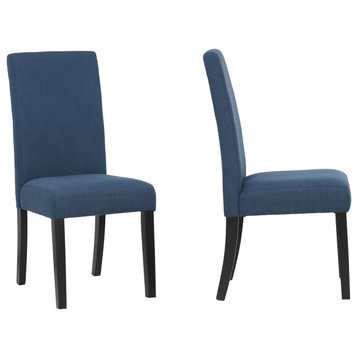 WestinTrends 2PC Upholstered Linen Fabric Parsons Dining Chair Set, Accent Chair, Blue