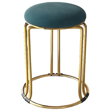 Nordic Suede and Leather Stacked Dining Round Stool, Sea Green, Suede