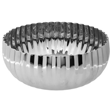 Classic Touch Stainless Steel Round Bowl With Ruffle Design - 11.5"D