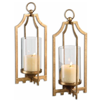Modern Gold Arabesque Candle Lanterns, Set of 2