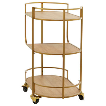 Contemporary Gold Wood Bar Cart 562551