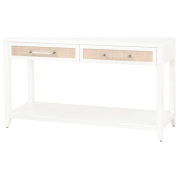 Holland 2-Drawer Console Table W/Drawers Matte White, Natural Rattan