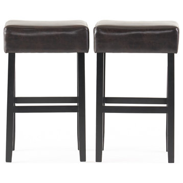 GDF Studio Duff Backless Brown Leather Bar Stools, Set of 2