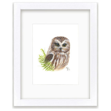 "Woodland Littles 2" Owl Individual Framed Print, With Mat, White, 16"x20"