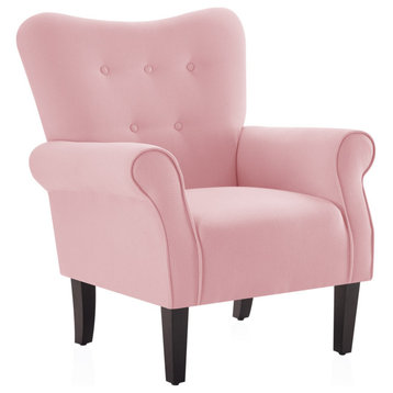 High Wingback Linen Armchair, Pink