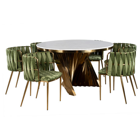 Waterfall Dining Set With 6 Chairs, Green