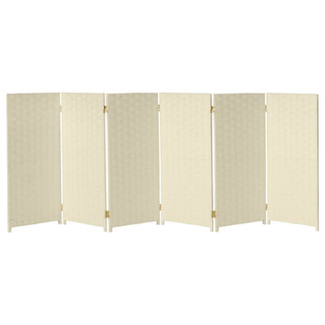 3 ft. Short Woven Fiber Room Divider 6 Panel Cream
