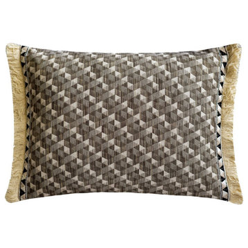Beige Jacquard 12"x26" Lumbar Pillow Cover Moroccan & Lace - Moroccan Trey