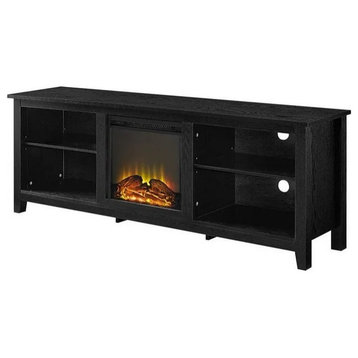 Modern Fireplace TV Stand, Open Shelves With Cable Management, Textured Black