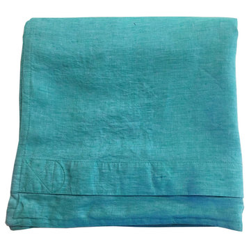 Linen Duvet Cover Teal King Size 106"x94" Buttons and Corner Ties