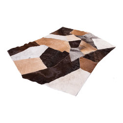 Modern Cowhide Patchwork Area Rug, Handmade, Hair-on-Hide, 5'10"x3'7" - Area Rugs