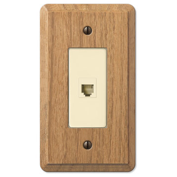 Contemporary Oak Wood Phone Jack Wall Plate, Light Finish