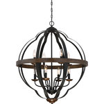 Quoizel - Quoizel SRN5208MK Siren 8 Light Pendant in Marcado Black - The Siren chandeliers harmoniously combine metal and wood, a perfect addition to Quoizel's Naturals Collection. The slight crimping the metal straps are visual interest and the thick sash of wood around the center matches the candle holders. The Marcado Black finish complements the overal design.