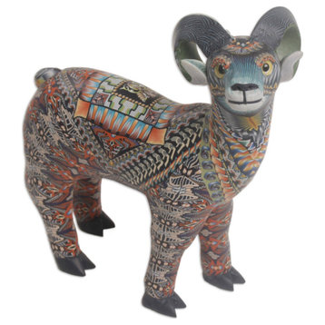 NOVICA Vibrant Ram And Polymer Clay Sculpture  (4.7 Inch)