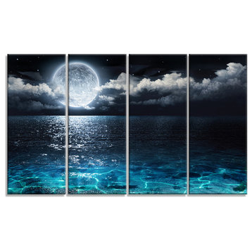 "Romantic Full Moon Over Sea" Seascape Canvas Photo Print, 4 Panels, 48"x28"