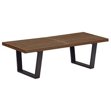 Contemporary Style Wooden Bench, Walnut, 4 ft