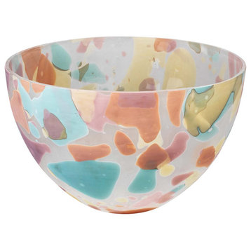 Gorgeous Pastel Modern 14" Art Glass Bowl Multi Color Aqua Pink Watercolor