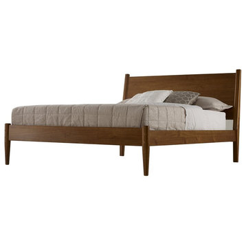 Camaflexi Mid-Century Solid Wood Queen Panel Bed in Castanho Brown