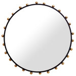 Meridian Furniture - Raven Black and Gold Mirror - Draw instant attention to your wall space with this Raven Mirror. This beautiful mirror offers an ultra-contemporary style boost to your wall with its round frame in stark matte black and accentuated by brushed gold knob accents that run around the entire perimeter of the mirror. Hang this black and gold mirror wherever you want to add a hint of excitement while bringing a light, airy feel to your room.