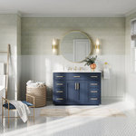 MOD - The Yukon Bathroom Vanity, Royal Blue, 48", Single Sink, Freestanding - The Yukon vanity is layered in clean lines and practicality, and offers ample storage space for safekeeping towels, toiletries, and other necessities close at hand. Plus, the soft-close drawers promise silence for early-risers and night owls, while the white-marbled, stain-resistant marble top will keep your everyday oasis feeling pristine. As for durability, this solid-wood wonder is designed to stand the test of time, and dressed in sumptuous coating that adds a touch of luxury to your in-home escape.