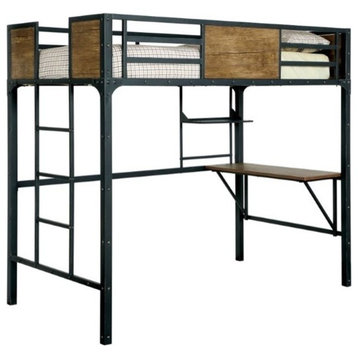 Furniture of America Baron Metal Twin over Workstation Bunk Bed in Black
