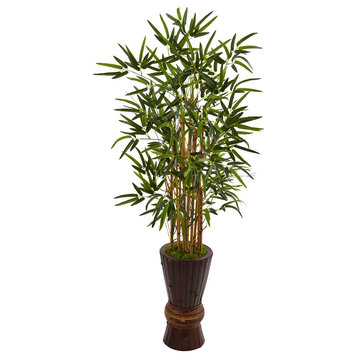 4.5' Bamboo Artificial Tree, Bamboo Planter