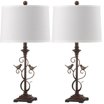 Birdsong Table Lamp (Set of 2) - White Shade, Oil-Rubbed Bronze Base