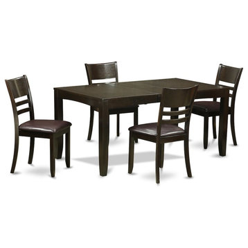 5-Piece Dining Set, Table With Leaf and 4 Chairs, Cappuccino With Cushion