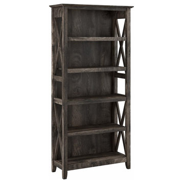 Bowery Hill 5 Shelves Coastal Wood Tall Bookcase in Dark Gray