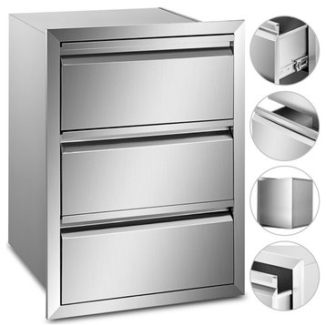 Outdoor Kitchen Drawers Flush Mount Stainless Steel BBQ Drawers, 14.8w X 25.4h X 18.9d Inch