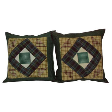 Hand Quilted Cotton Patchwork Toss Pillow, Square Diamond, Set Of 2