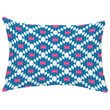 Jodhpur Kilim 2 14"x20" Decorative Abstract Outdoor Throw Pillow, Blue