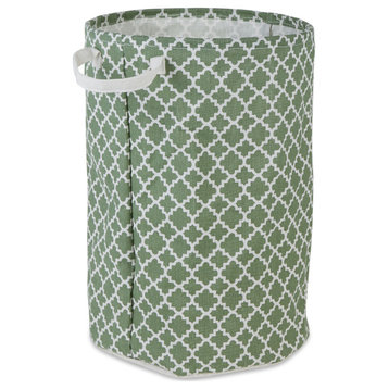 Polyester Laundry Hamper Lattice Artichoke Green Round 13.5x13.5x20